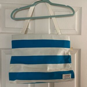 NWT Ralph Lauren Canvas Tote Blue & White Striped
